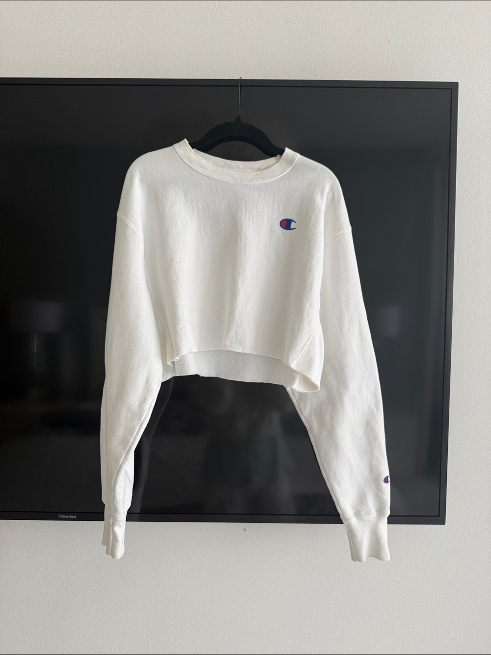 Champion White Cropped Crew Sweatshirt with Logo